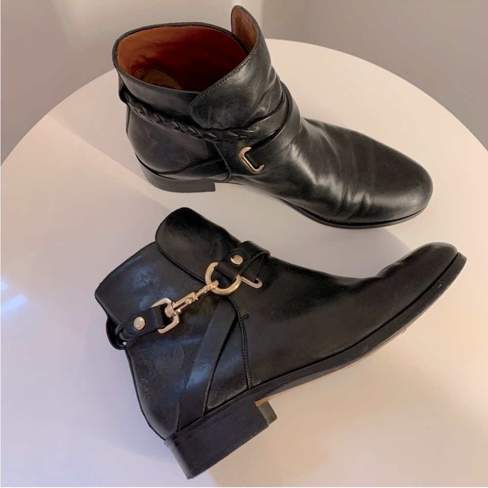 Mulberry Leather booties with gold accents
